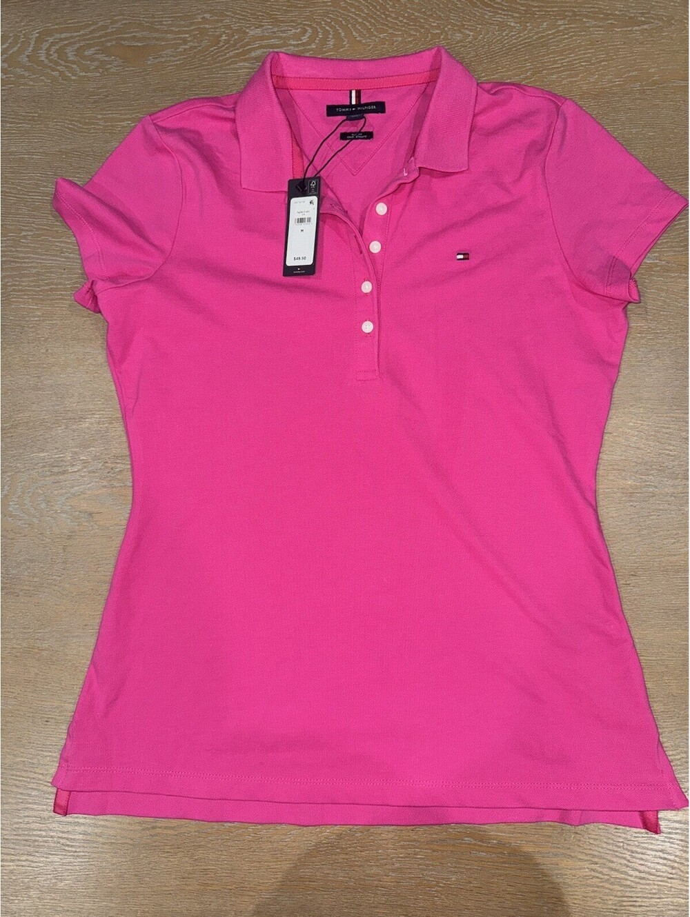 Tommy Hilfiger Women's Preppy Short Sleeve Polo Top SIZE MEDIUM Pink NWT